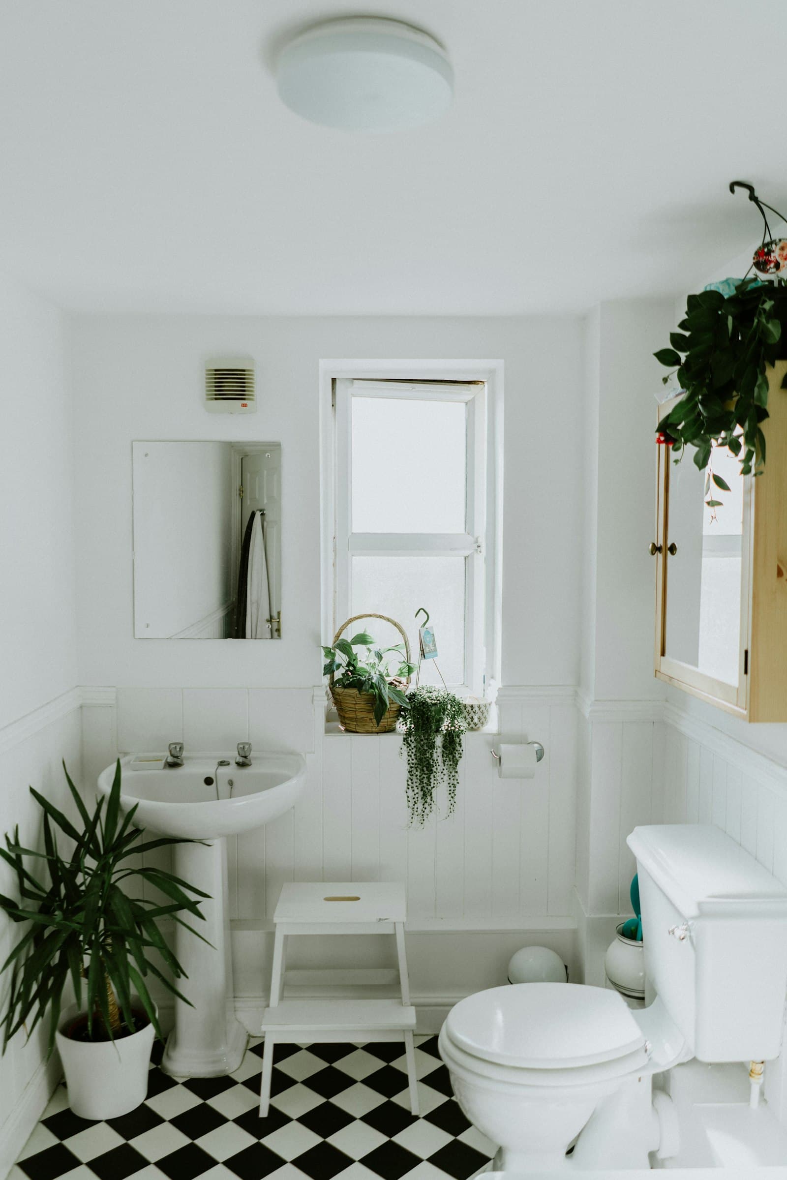 Modern bathroom with pedestal sink and toilet