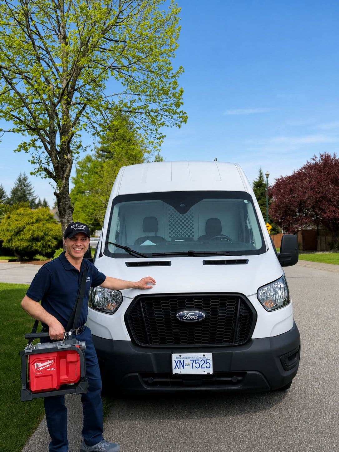 Mr. Plunger plumber in front of the company van — local Lower Mainland crew